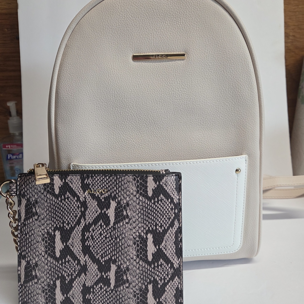 Aldo Beige Backpack with Snakeskin Accent